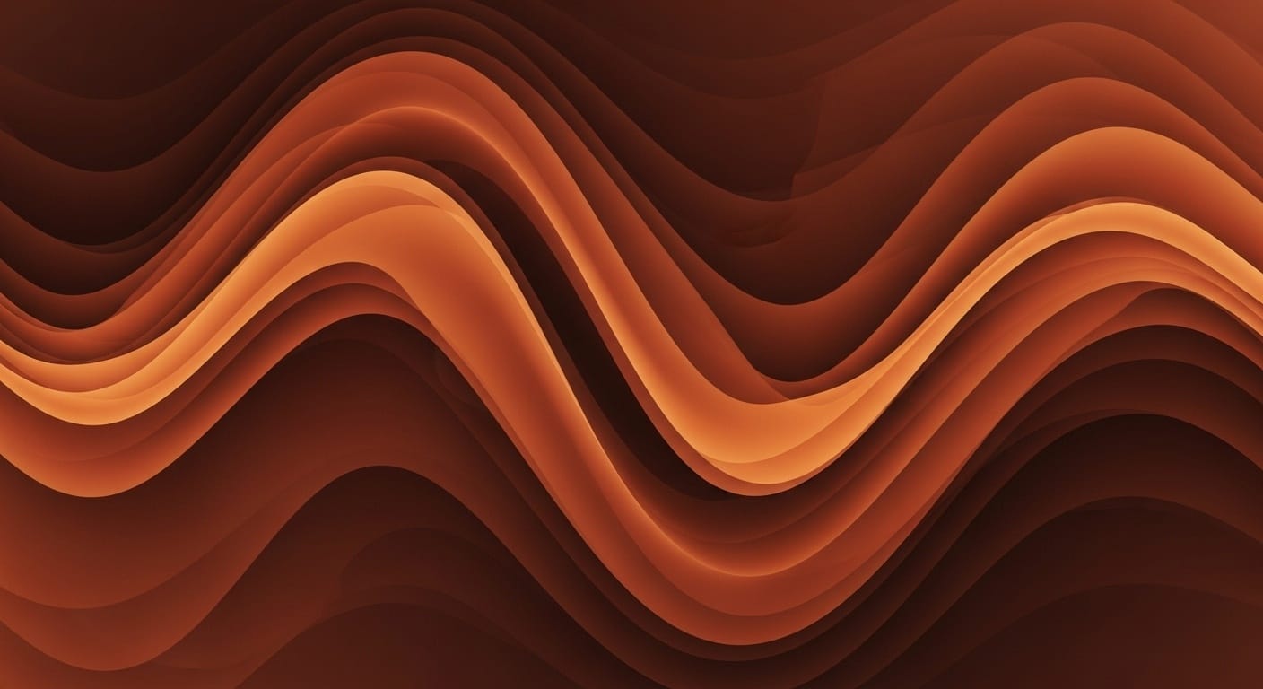 Abstract visualization of brown noise audio waveform with deep brown and orange gradient colors flowing in smooth wave patterns