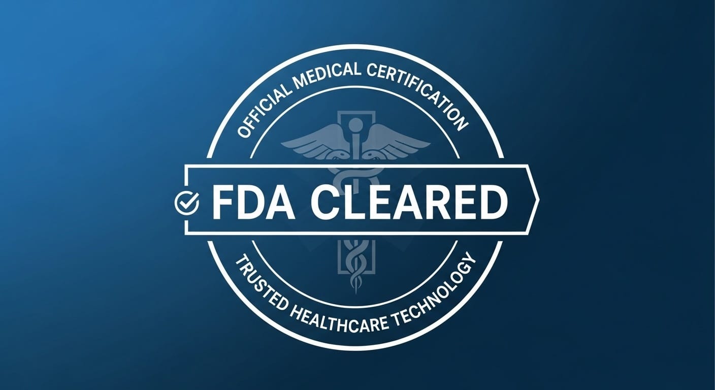 Medical certification badge design with FDA Cleared text in official healthcare technology aesthetic, representing digital therapeutic branding